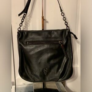 Simply Vera Vera Wang Black Leather Chain-Accent Shoulder Bag